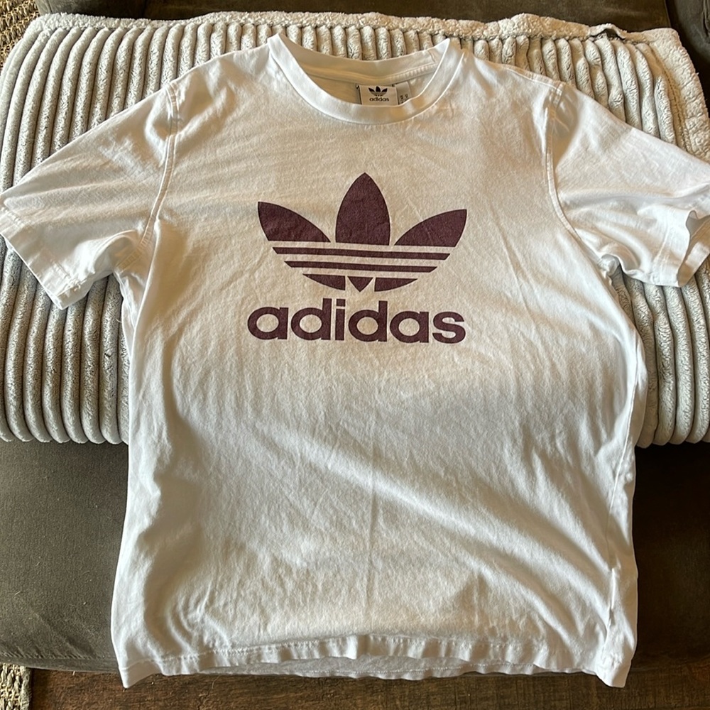 adidas Women's White Tee with Maroon Trefoil Logo